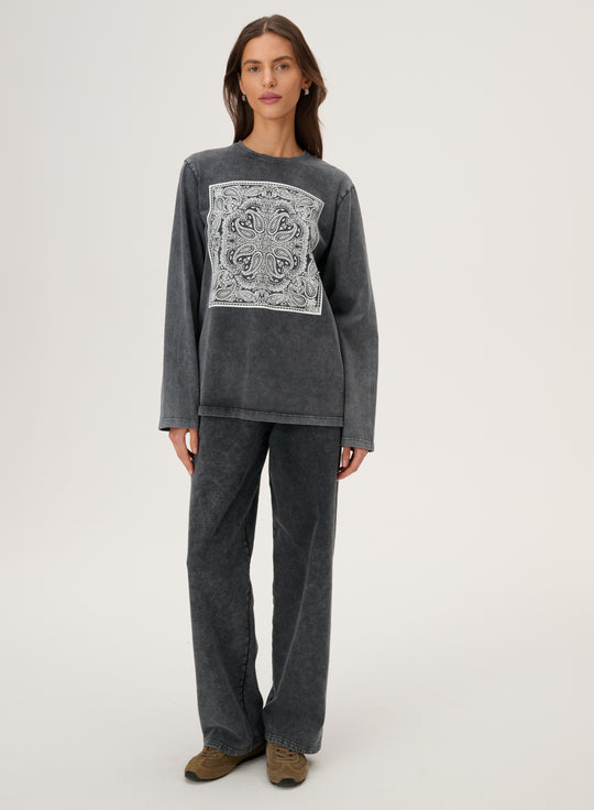 Longsleeve z dzianiny w kolorze szarym z nadrukiem bandany - Nero