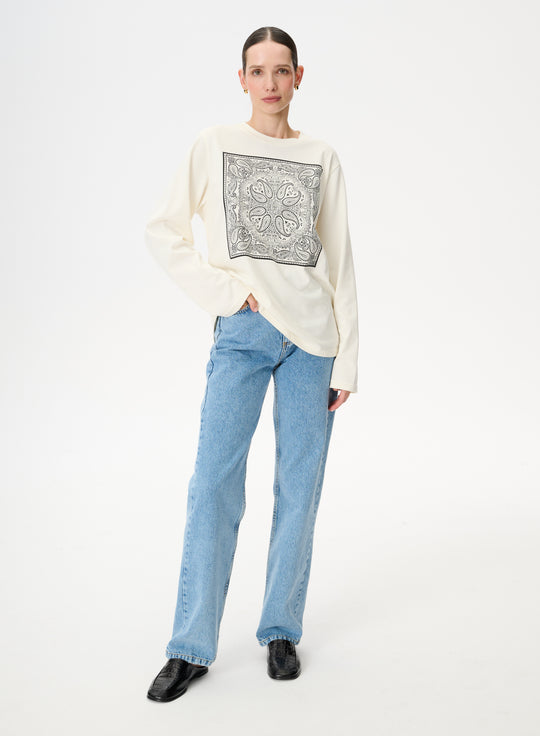 Longsleeve z dzianiny z nadrukiem bandany w kolorze ecru - Nero
