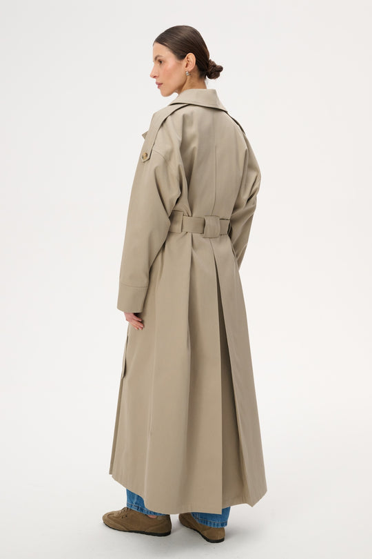 Płaszcz trencz maxi o kroju oversize beżowy - Este