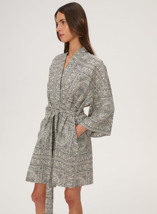 Kimono z bawełny we wzór bandany w kolorze ecru - Liu
