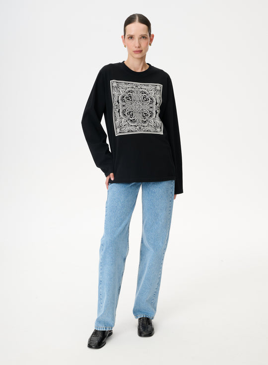Longsleeve z dzianiny z nadrukiem bandany w kolorze czarnym - Nero