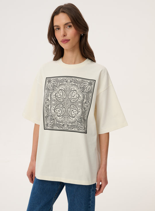 T-shirt oversize z nadrukiem bandany w kolorze ecru - Weston