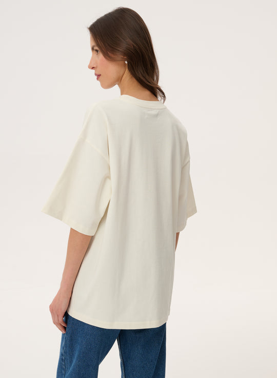 T-shirt oversize z nadrukiem bandany w kolorze ecru - Weston