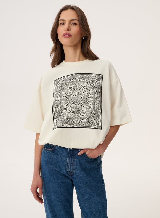 T-shirt oversize z nadrukiem bandany w kolorze ecru - Weston